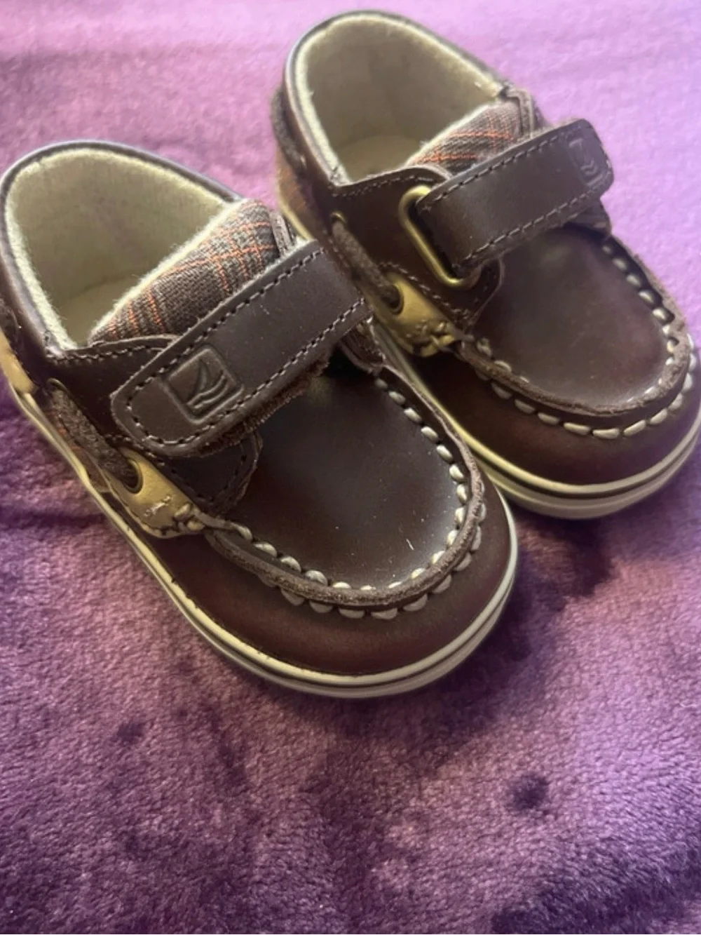 Sperry Brown Leather Hook-and-Loop Baby Boat Shoes